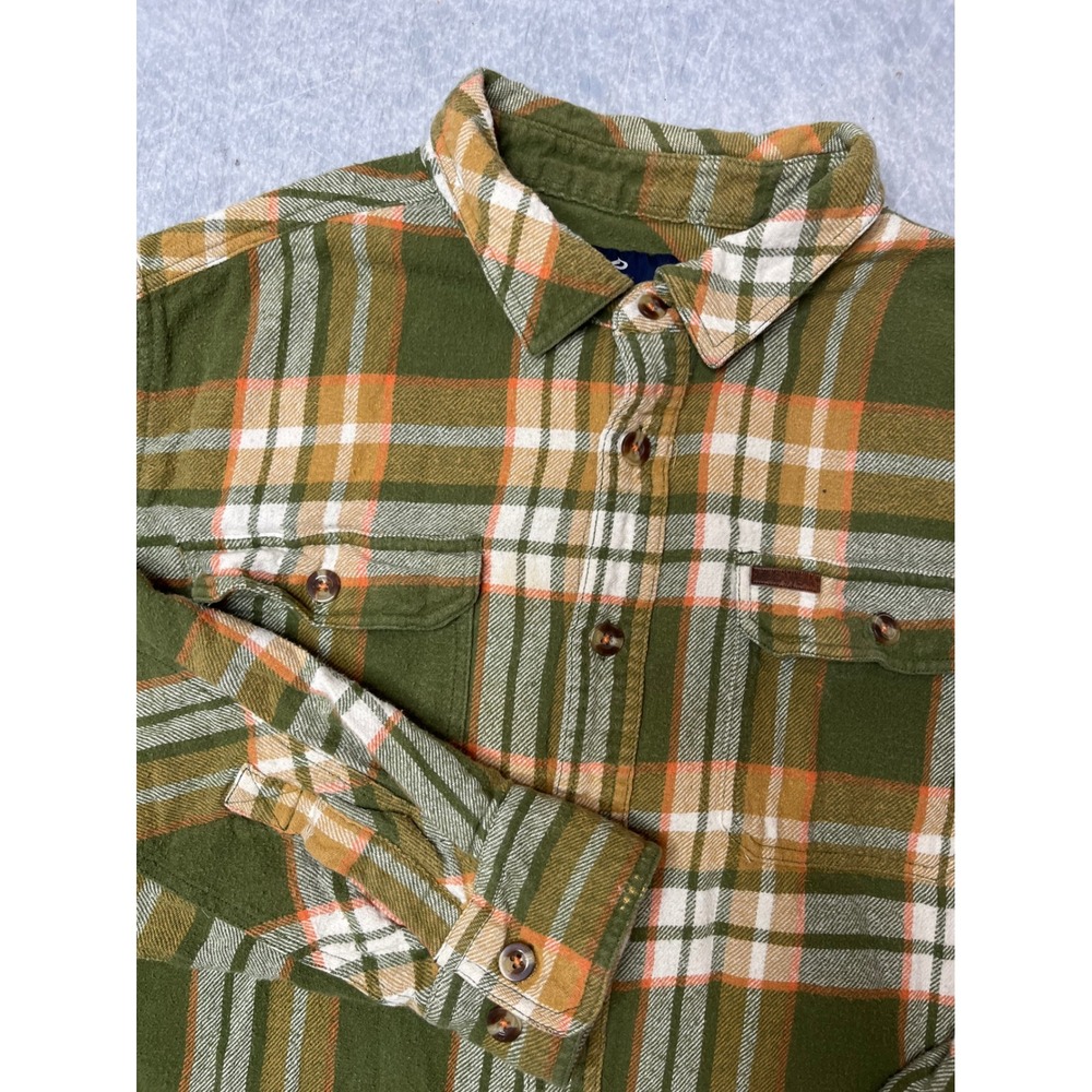 Rocawear Classic Mens‎ 3XL Flannel Shirt Plaid Olive Orange Cotton Button Down